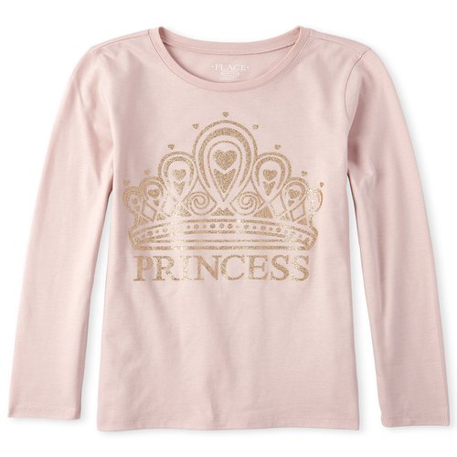 

Girls Glitter Princess Graphic Tee - Pink T-Shirt - The Children's Place