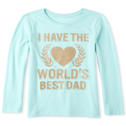 

Girls Glitter Best Dad Graphic Tee - Green T-Shirt - The Children's Place