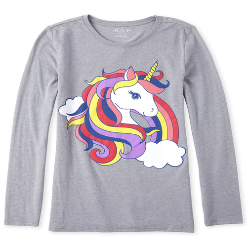 

Girls Glitter Unicorn Rainbow Graphic Tee - Gray T-Shirt - The Children's Place