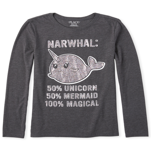 

Girls Glitter Magical Graphic Tee - Gray T-Shirt - The Children's Place