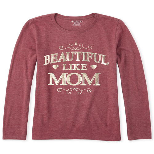 

Girls Foil Beautiful Mom Graphic Tee - Red T-Shirt - The Children's Place