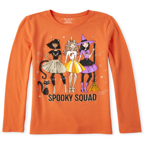 

s Halloween Glitter Spooky Squad Graphic Tee - Orange T-Shirt - The Children's Place