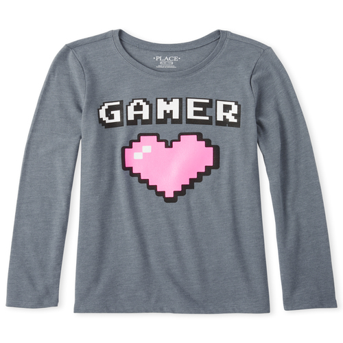

Girls Glitter Gamer Graphic Tee - Gray T-Shirt - The Children's Place