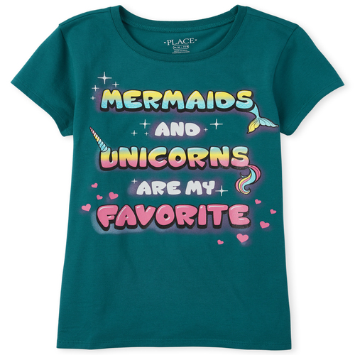 

s Glitter Mermaids And Unicorns Graphic Tee - Green T-Shirt - The Children's Place