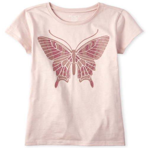 

s Glitter Butterfly Graphic Tee - Pink T-Shirt - The Children's Place
