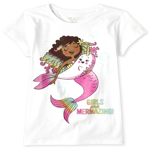 

s Glitter Mermazing Narwhal Graphic Tee - White T-Shirt - The Children's Place