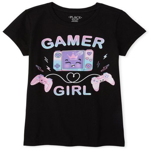 

s Glitter Video Game Graphic Tee - Black T-Shirt - The Children's Place