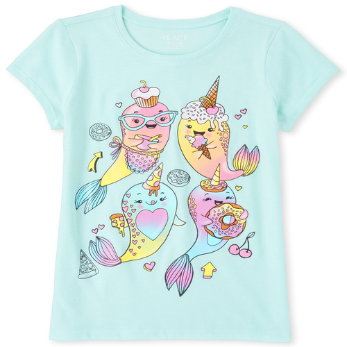 

Girls Glitter Narwhal Graphic Tee - Green T-Shirt - The Children's Place