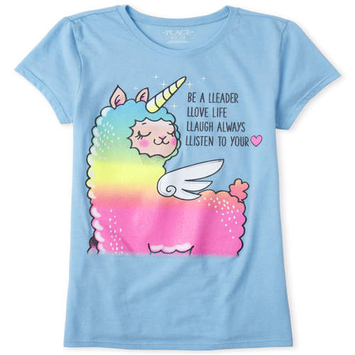 

Girls Glitter Llamacorn Graphic Tee - Blue T-Shirt - The Children's Place