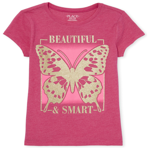 

Girls Glitter Beautiful Smart Butterfly Graphic Tee - Red T-Shirt - The Children's Place