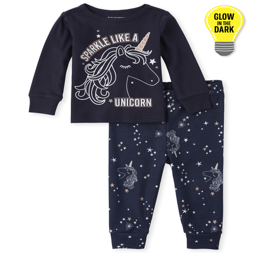

s Baby And Toddler Unicorn Snug Fit Cotton Pajamas - Blue - The Children's Place