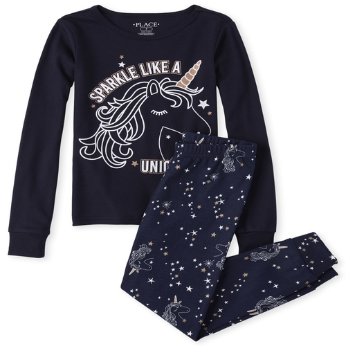

s Glow Unicorn Snug Fit Cotton Pajamas - Blue - The Children's Place