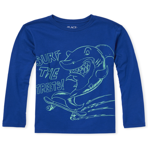

Boys Boys Shark Graphic Tee - Blue T-Shirt - The Children's Place