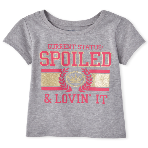 

s Baby And Toddler Glitter Spoiled Graphic Tee - Gray T-Shirt - The Children's Place