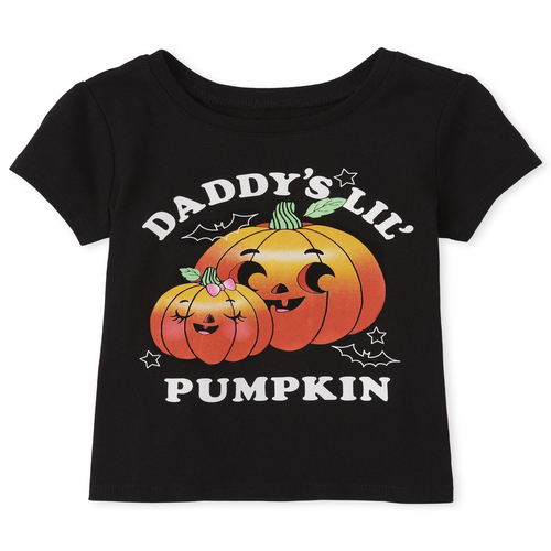 

s Baby And Toddler Halloween Glitter Daddy's Pumpkin Graphic Tee - Black T-Shirt - The Children's Place