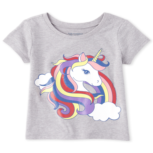 

s Baby And Toddler Glitter Unicorn Rainbow Graphic Tee - Gray T-Shirt - The Children's Place
