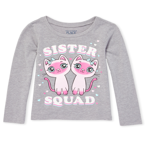 

s Baby And Toddler Glitter Sister Squad Graphic Tee - Gray T-Shirt - The Children's Place