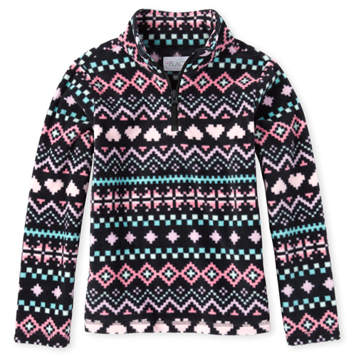 

Girls Fair Isle Glacier Fleece Half Zip Pullover - Black - The Children's Place