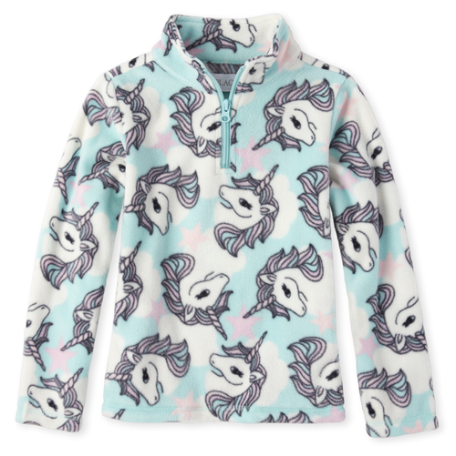 

Girls Unicorn Glacier Fleece Half Zip Pullover - Green - The Children's Place