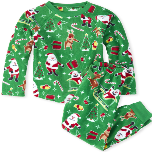 

s Unisex Kids Matching Family Dear Santa Fleece Pajamas - Green - The Children's Place