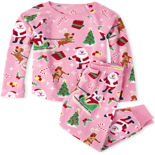 

s Matching Family Dear Santa Fleece Pajamas - Pink - The Children's Place