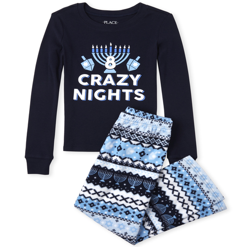 

s Unisex Kids Matching Family 8 Crazy Nights Snug Fit Cotton And Fleece Pajamas - Blue - The Children's Place