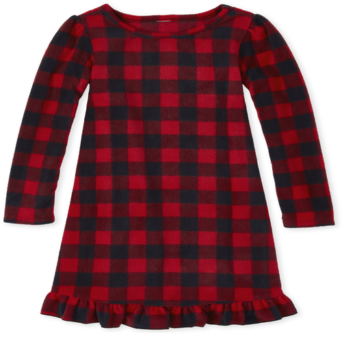 

s Matching Family Buffalo Plaid Fleece Nightgown - Red - The Children's Place