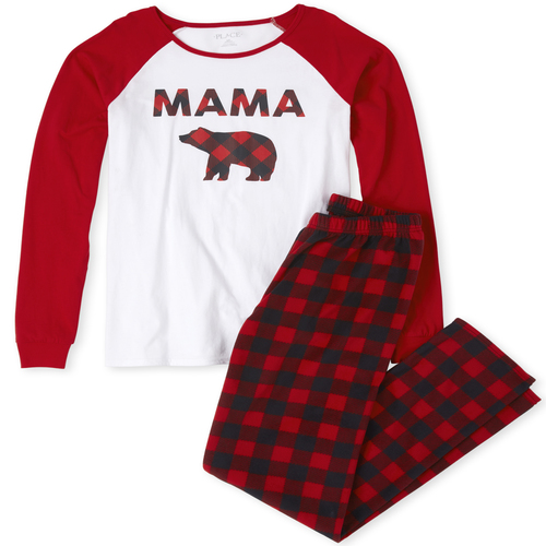 

Womens Matching Family Buffalo Plaid Cotton And Fleece Pajamas - Red - The Children' Place