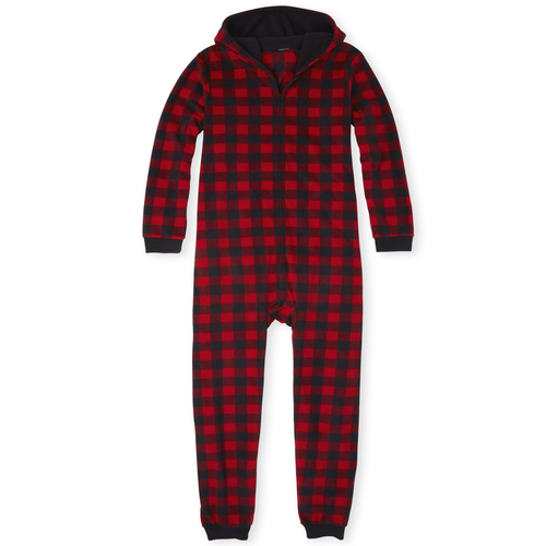 

s Unisex Adult Matching Family Buffalo Plaid Fleece One Piece Pajamas - Red - The Children's Place