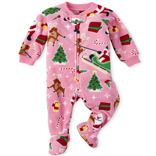 

s Baby And Toddler Matching Family Dear Santa Fleece One Piece Pajamas - Pink - The Children's Place