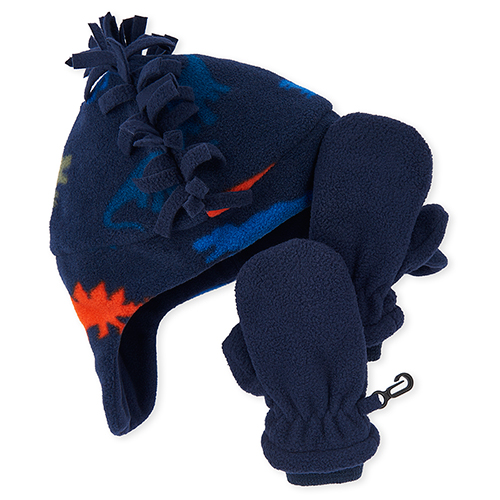 

Baby Boys Toddler Boys Dino Glacier Fleece Hat And Mittens Set - Blue - The Children's Place