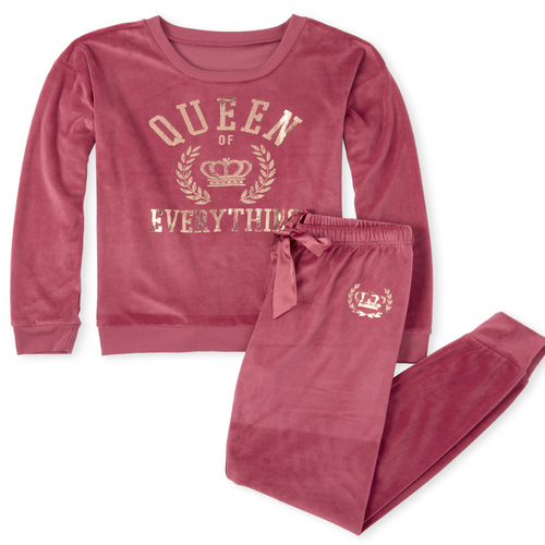 

s Womens Mommy And Me Queen Of Everything Matching Velour Pajamas - Pink - The Children's Place