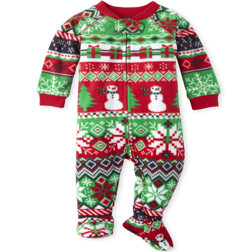 

s Unisex Baby And Toddler Matching Family Snowman Fair Isle Fleece One Piece Pajamas - Red - The Children's Place