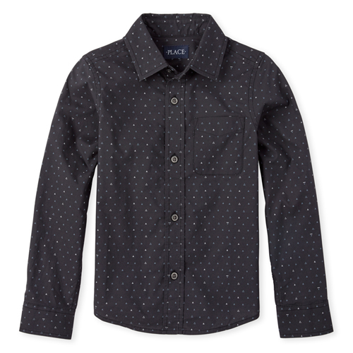 

Boys Boys Triangle Poplin Button Down Shirt - Black - The Children's Place
