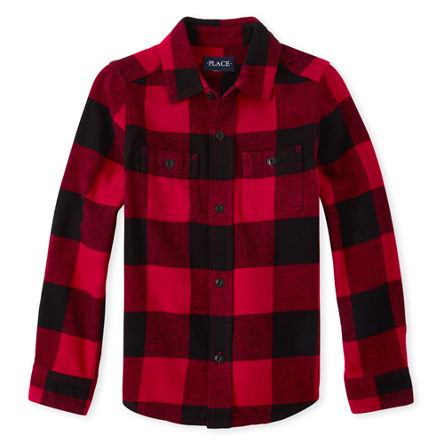 

Boys Boys Buffalo Plaid Twill Button Down Shirt - Red - The Children's Place