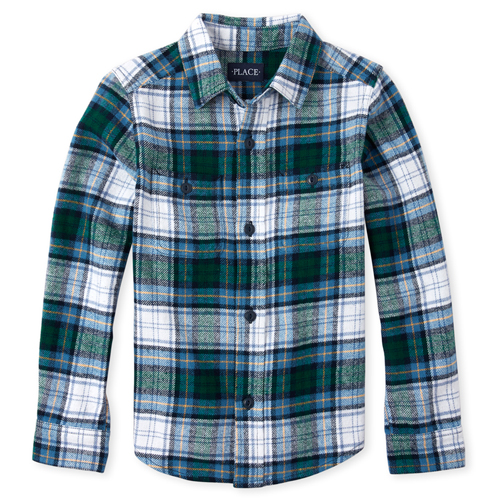 

s Boys Plaid Twill Button Down Shirt - Blue - The Children's Place