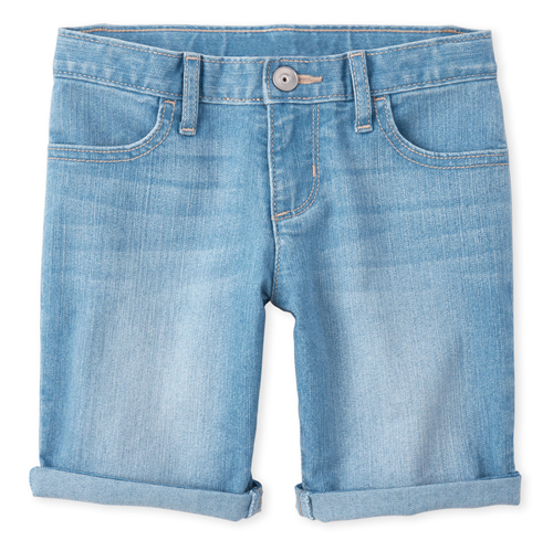 

Girls Roll Cuff Denim Skimmer Shorts - Blue - The Children's Place