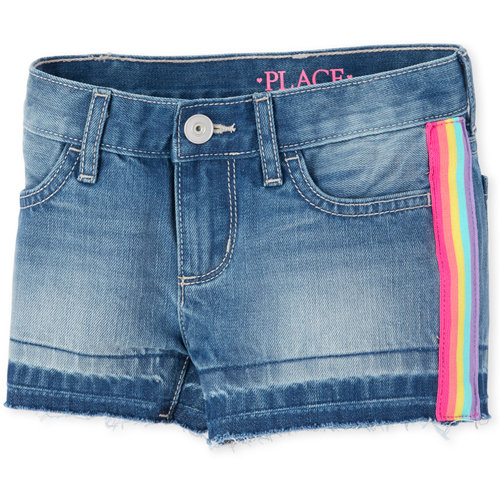 

Girls Rainbow Side Stripe Denim Shortie Shorts - The Children's Place
