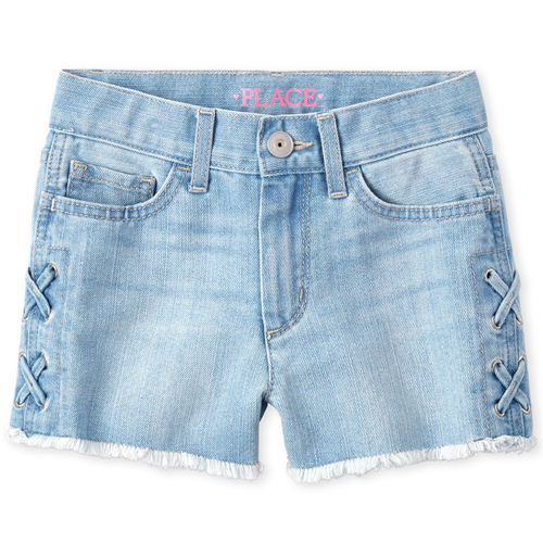 

Girls Lace Up Frayed Hem Denim Shortie Shorts - The Children's Place