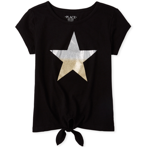 

Girls Embellished Tie Front Top - Black - The Children's Place