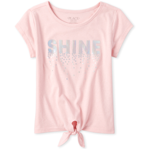 

Girls Embellished Tie Front Top - Pink - The Children's Place