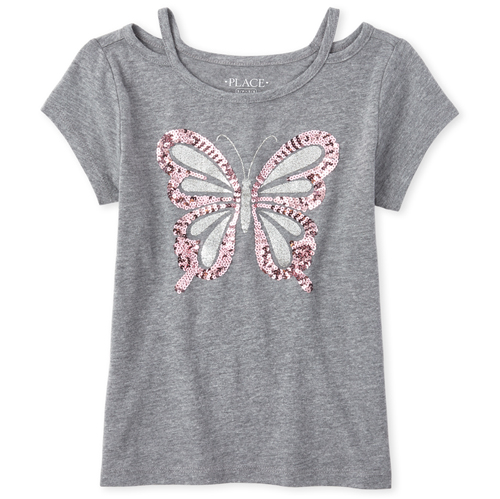 

Girls Embellished Cut Out Top - Gray - The Children's Place