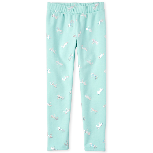 

Girls Foil Unicorn Cozy Leggings - Green - The Children's Place