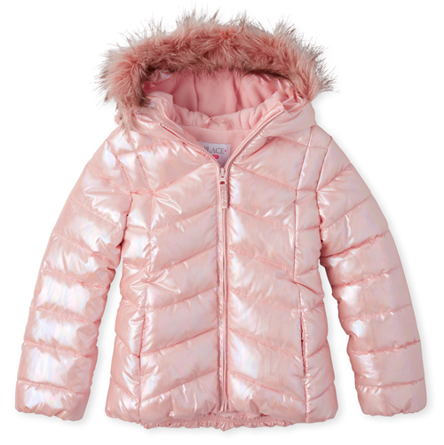 

Girls Iridescent Matching Puffer Jacket - Pink - The Children's Place