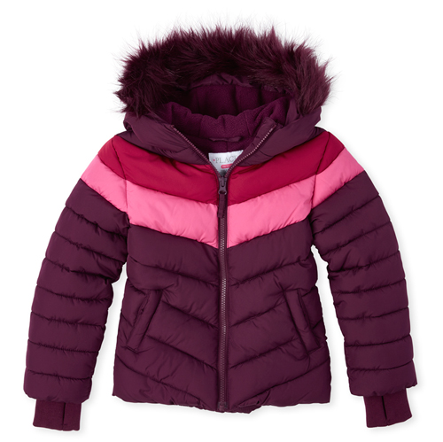 

Girls Colorblock Puffer Jacket - Purple - The Children's Place