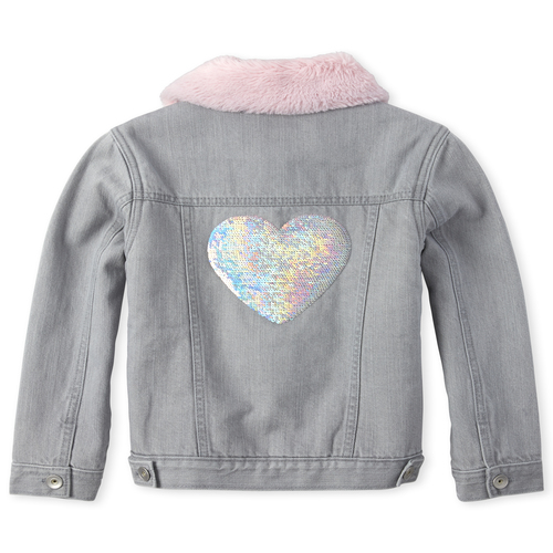 

Girls Sequin Heart Denim Jacket - The Children's Place