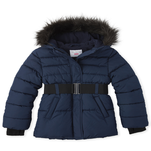 

Girls Belted Puffer Jacket - Blue - The Children's Place