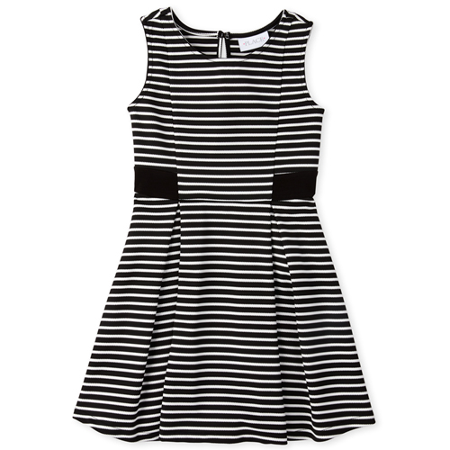 

Girls Striped Fit And Flare Dress - Black - The Children's Place