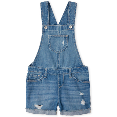 

Girls Roll Cuff Distressed Denim Shortalls - The Children's Place
