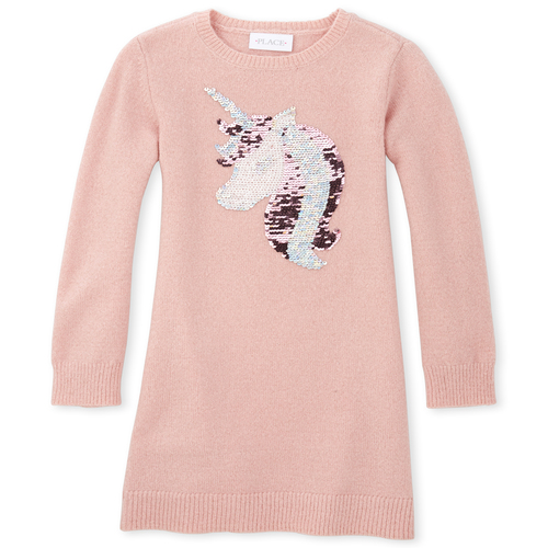 

Girls Flip Sequin Unicorn Sweater Dress - Pink - The Children's Place